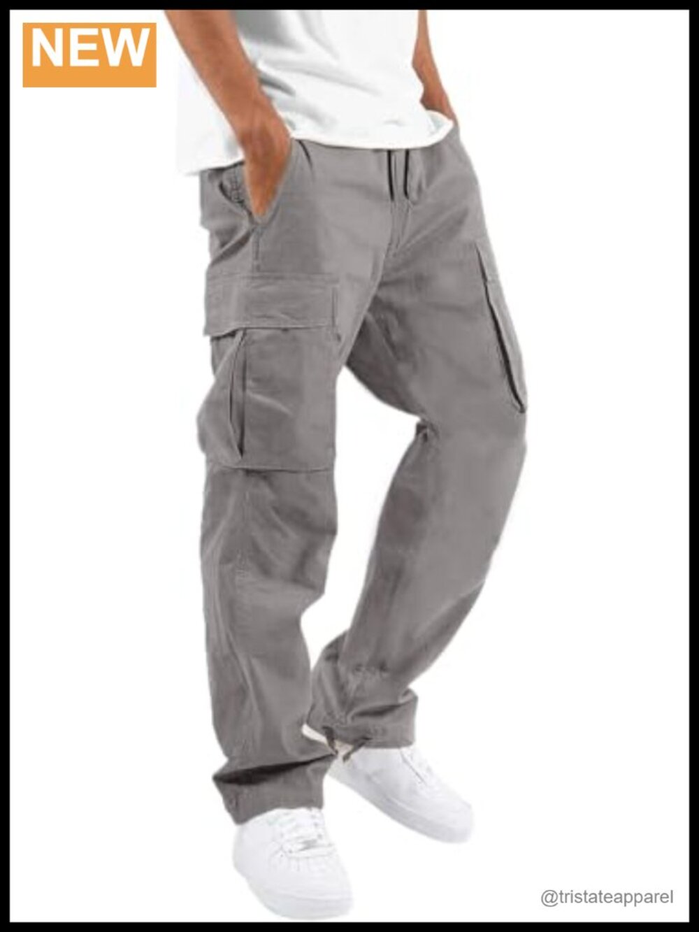 Mens Cargo Pants Drawstring Casual Hiking Joggers Cotton Loose Straight